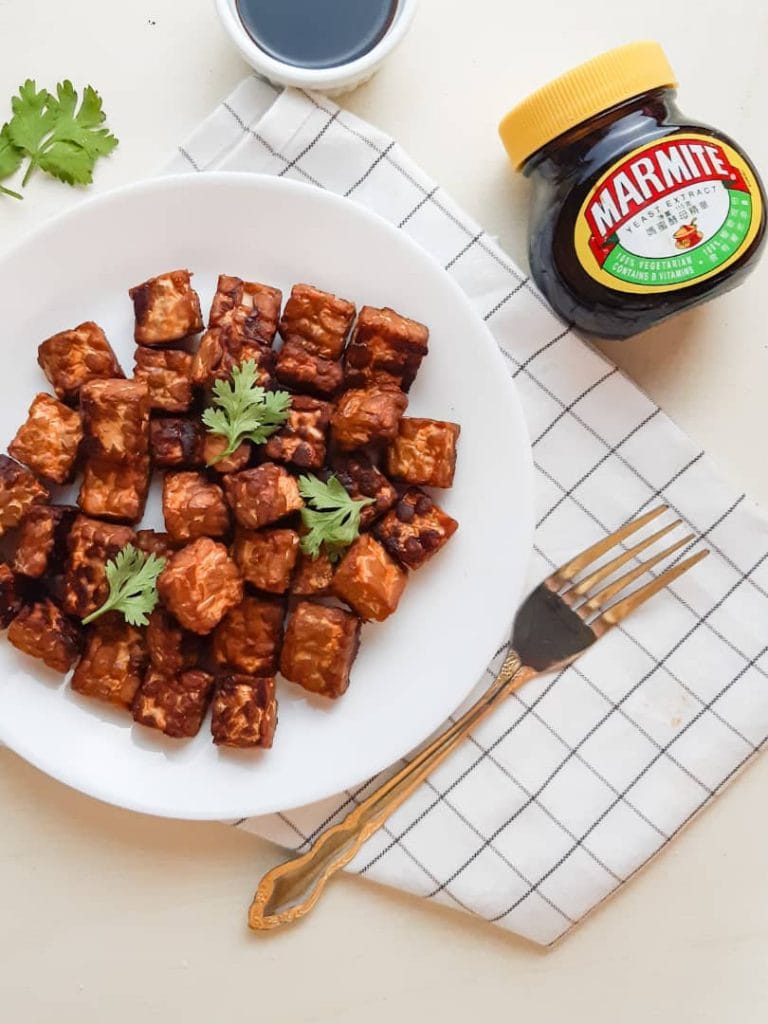 Easy Vegan Marmite Baked Tempeh